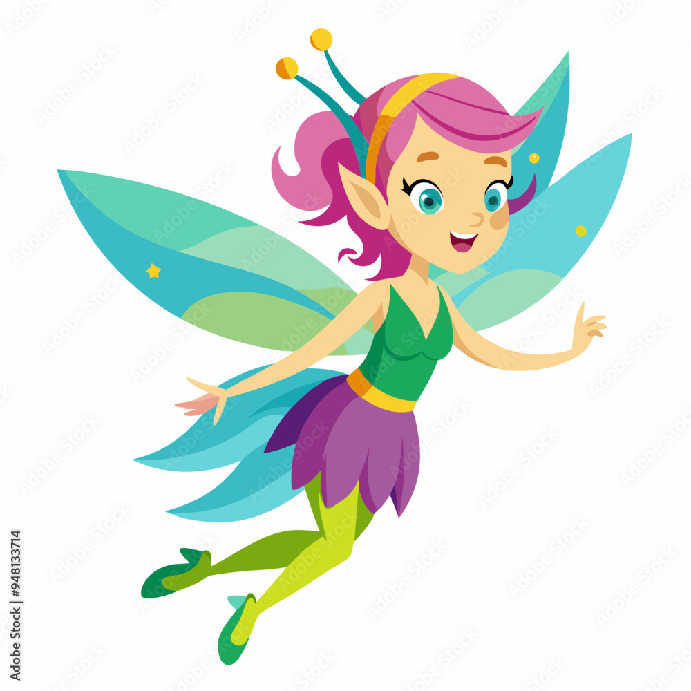 vibrant Flying Fairy on White Background - Vector Art Illustration vibrant Flying Fairy on White Background - Vector Art Illustration