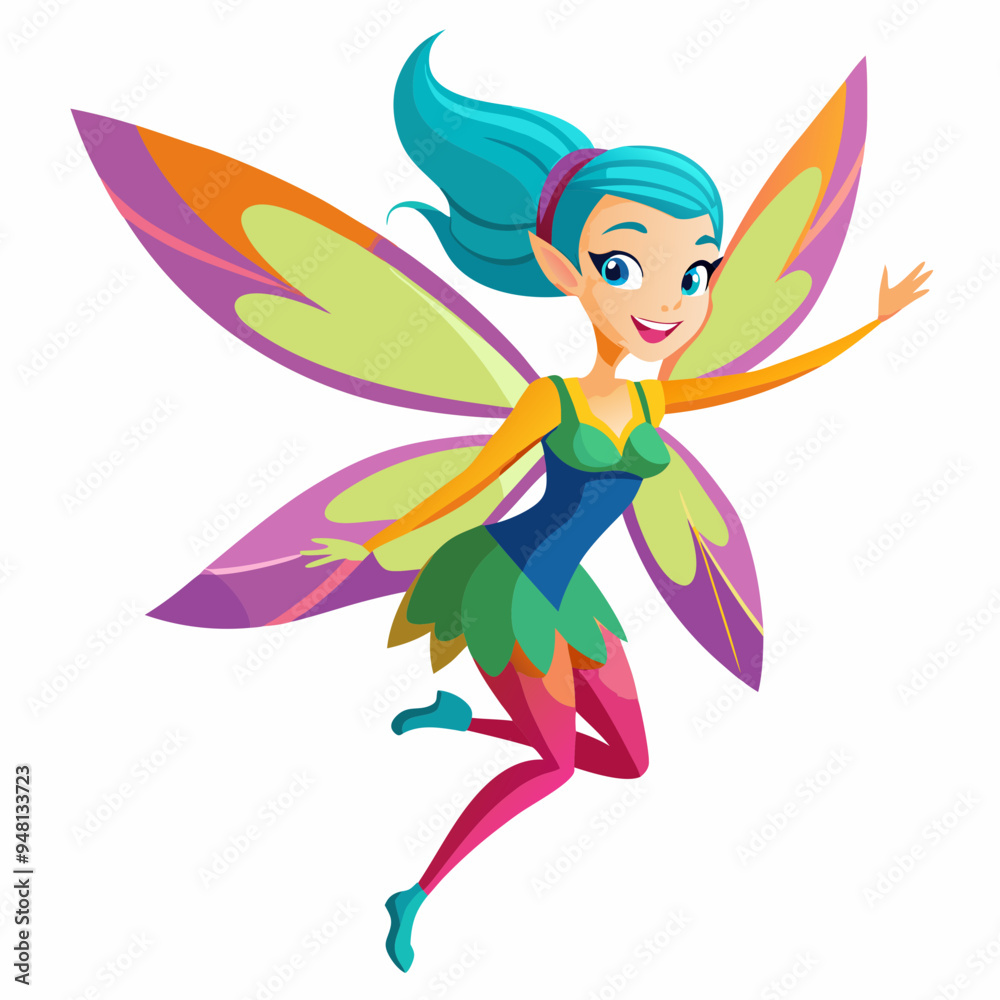 vibrant Flying Fairy on White Background - Vector Art Illustration vibrant Flying Fairy on White Background - Vector Art Illustration