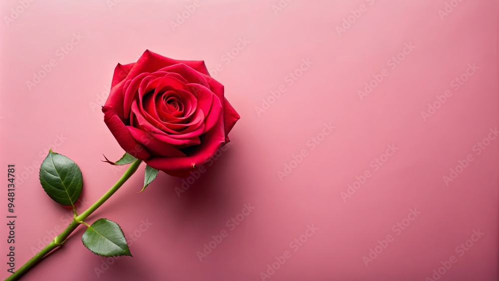 Single red rose isolated on pink background, front view Single red rose isolated on pink background, front view