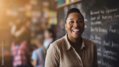 A smiling teacher in the classroom