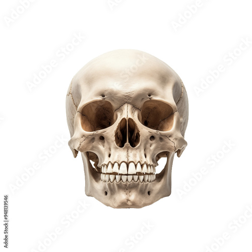 Detailed human skull isolated on transparent background