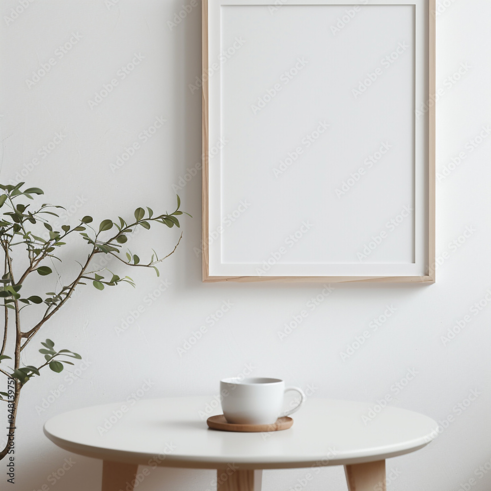 Obraz premium picture render minimal realistic living canvas furniture up poster floor photo room chair image simple frame interior mock blank paper retro home scandinavian nordic bohemian business li