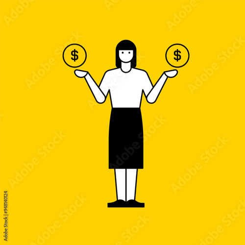 Finance and people, accounts for household economic growth, investment plan management. A man is holding a money icon. A woman put a money icon on her farm. flat design style minimal illustration.