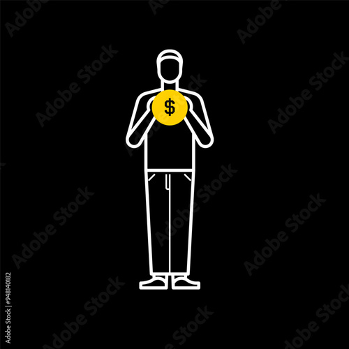 Finance and people, accounts for household economic growth, investment plan management. A man is holding a money icon. A woman put a money icon on her farm. flat design style minimal illustration.