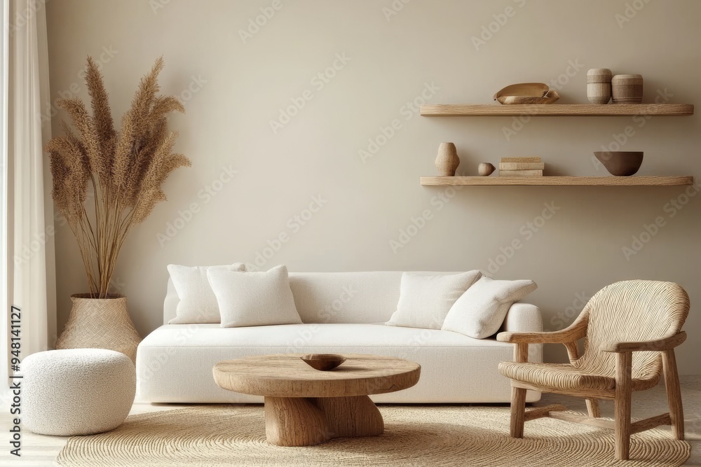 Bright interior view of an empty wall in a living room Bright interior view of an empty wall in a living room