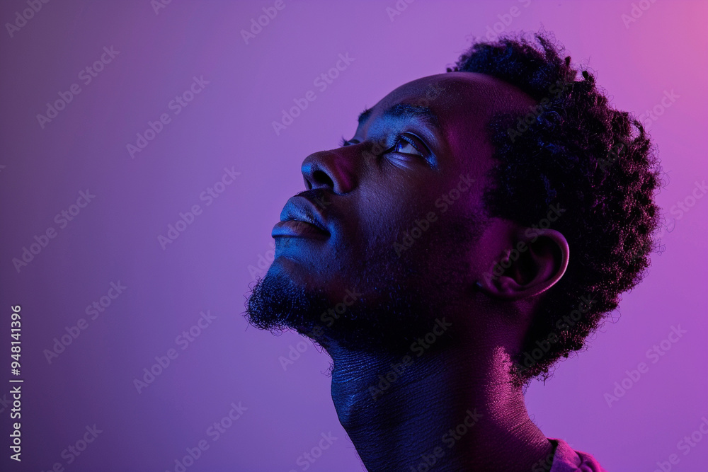 Man Looking Up in Neon Lights Man Looking Up in Neon Lights
