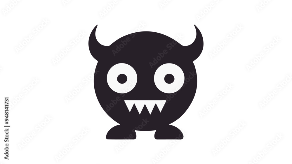 very cute circle monster illustration with horns very cute circle monster illustration with horns