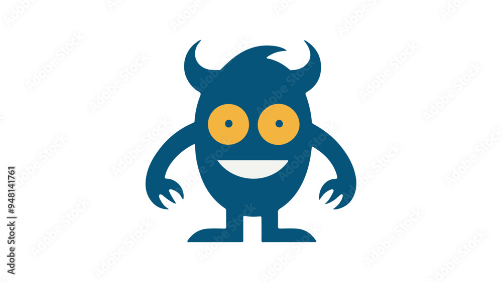 Naklejka premium cute blue monster shape illustration with blue body and yellow eyes