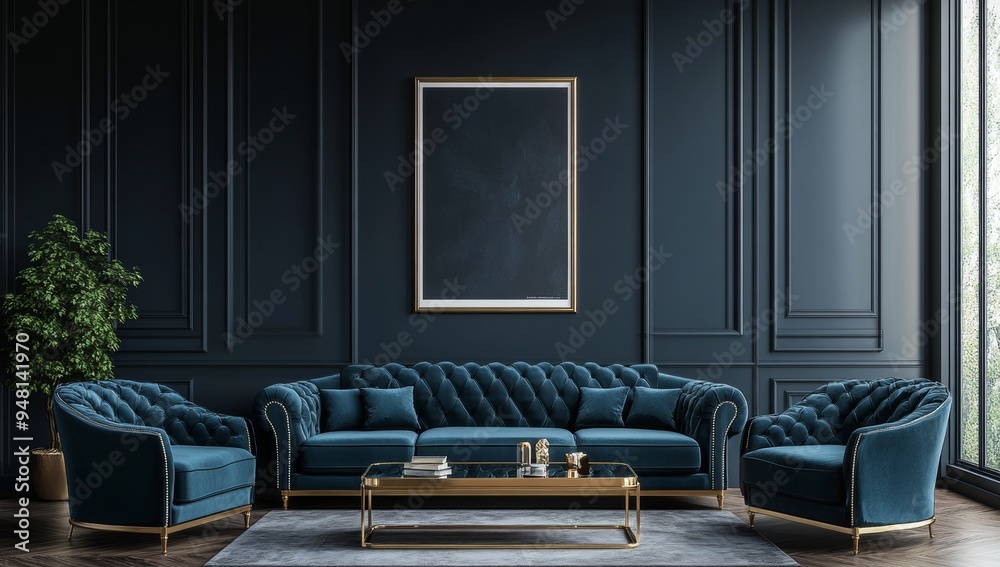 Fototapeta premium An idea for a minimalist navy style interior design.