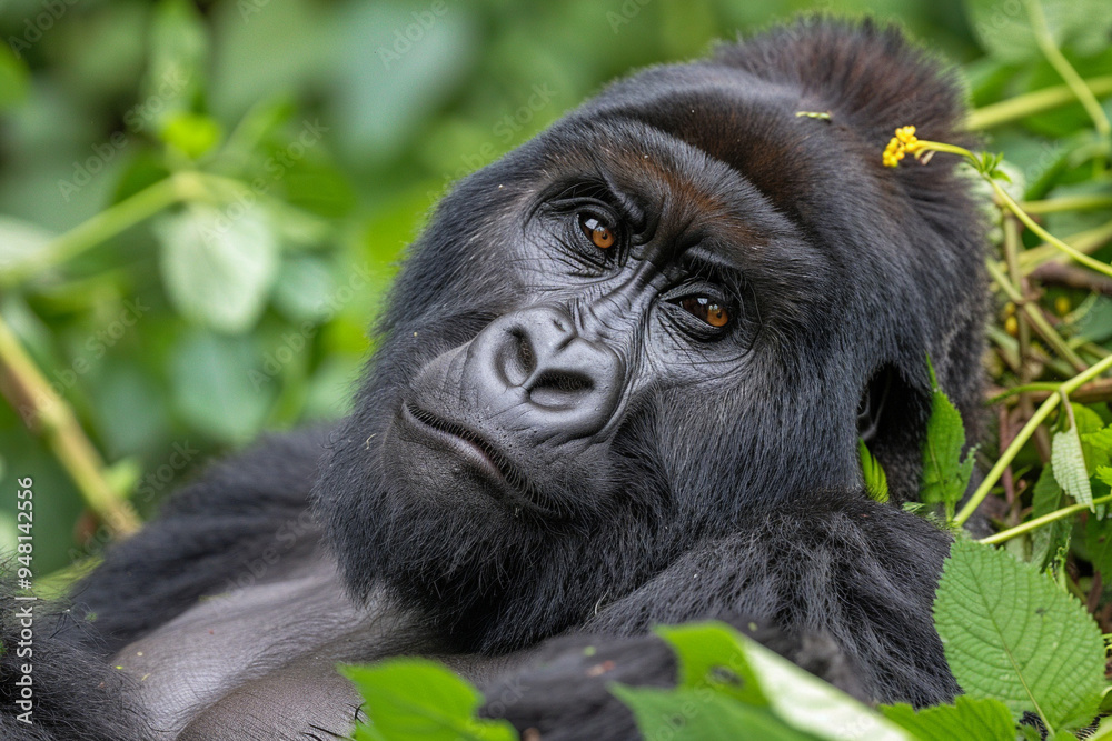 Close-up of a Mountain Gorilla in its Natural Habitat Close-up of a Mountain Gorilla in its Natural Habitat