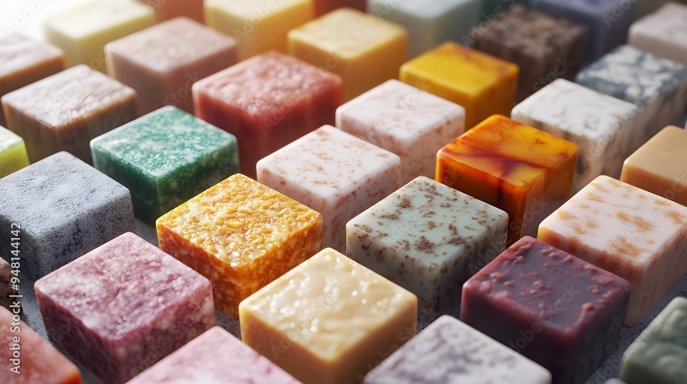 Handcrafted Natural Organic Soap Bars with Textured Surfaces and Rich Colors - 3D