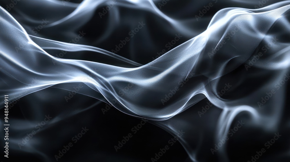 Fototapeta premium Graceful swirls of mist dance across a dark background, creating an ethereal and calming effect.