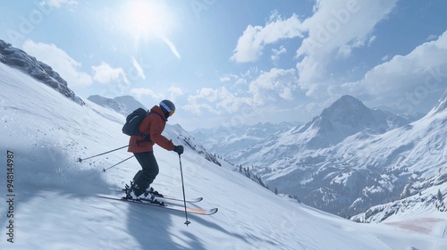 Wallpaper Mural Skier in mountains prepared piste and sunny day. Torontodigital.ca