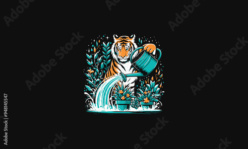 tiger watering the plants vector illustration artwork design