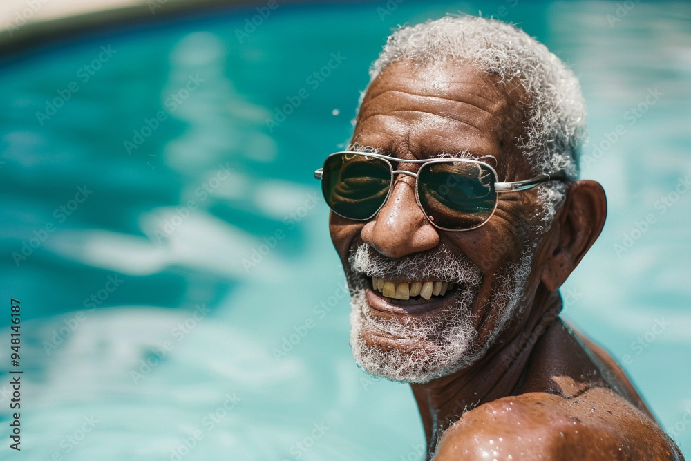 Fototapeta premium Smiling Senior Man Enjoying a Day by the Pool