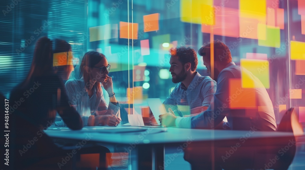 Business people meeting at office and use post it notes to share idea. brainstorming concept. Business people meeting at office and use post it notes to share idea. brainstorming concept.