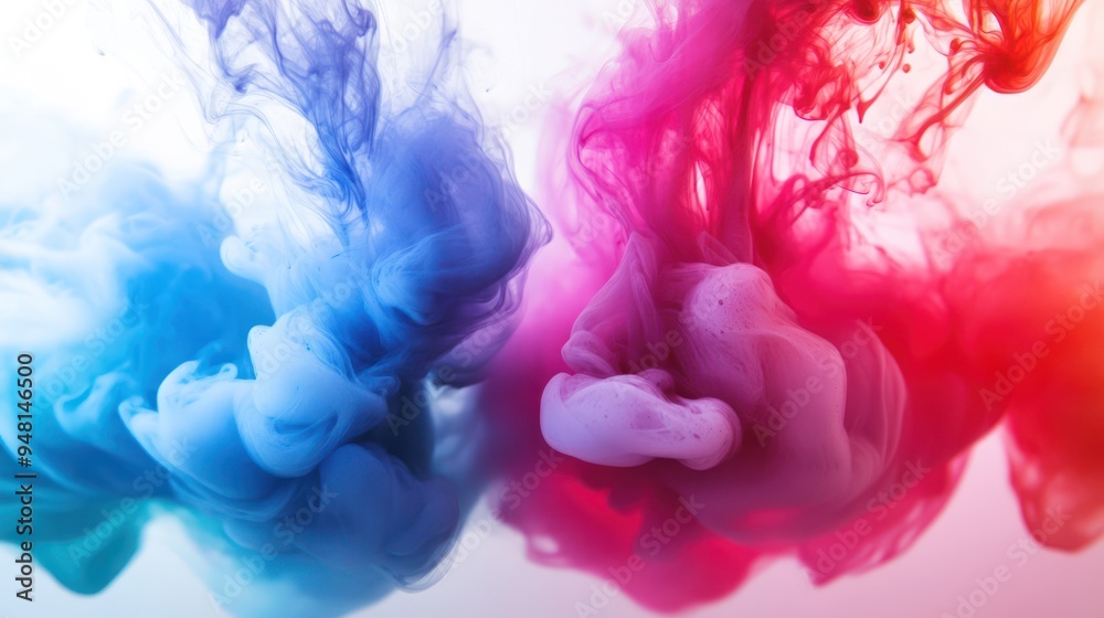 Fototapeta premium Abstract colorful smoke swirls in blue and red hues, creating a dynamic visual contrast.