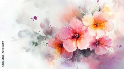 Beautiful watercolor flowers in soft pastel colors, evoking a serene and uplifting mood.
