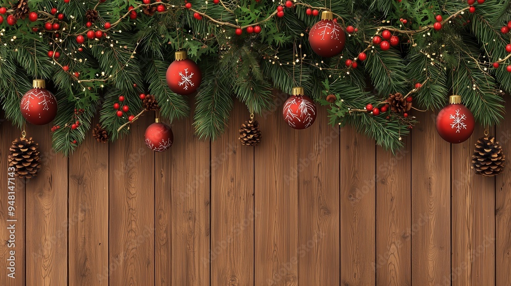 Christmas decoration on wooden background.