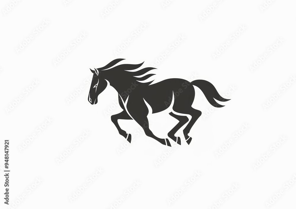 Naklejka premium Galloping horse. Animated hand drawn line stroke mustang silhouette cartoon loop running equine motion. Alpha channel isolated transparency