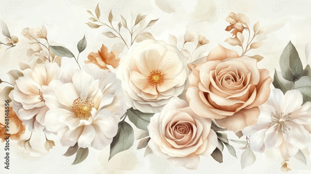 A stunning arrangement of soft beige and white floral elements, exuding elegance and tranquility. A stunning arrangement of soft beige and white floral elements, exuding elegance and tranquility.