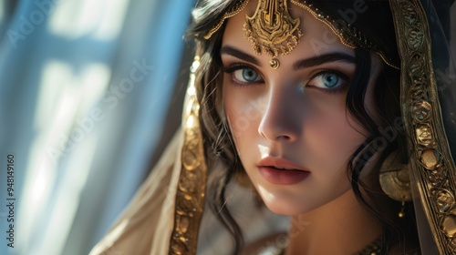 Beautiful woman in the goddess persian empire beauty style background, ai generated photo