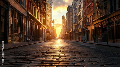 New york city manhattan soho street at sunset time background.
