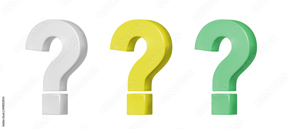 Glossy white, yellow, and yellow-green 3D question mark Glossy white, yellow, and yellow-green 3D question mark