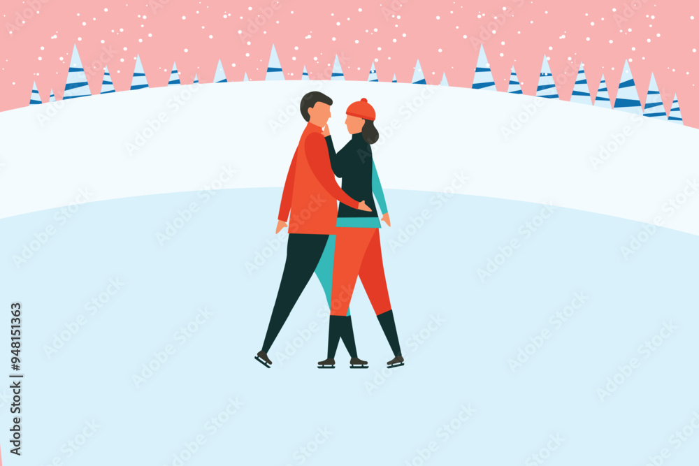 A couple is ice skating. A couple is ice skating.