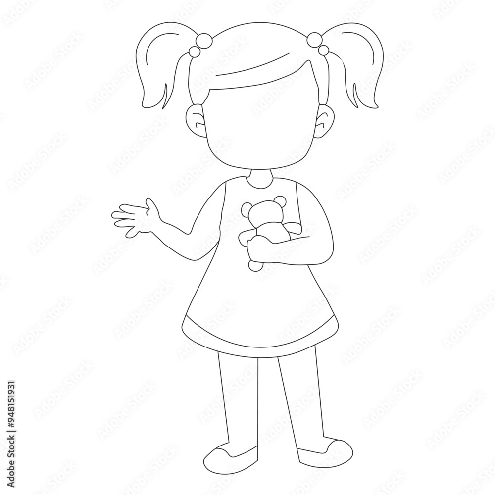 child with doll. Girl outline drawing Vector Images. Beautiful girl outline image on a white background in vector design. child with doll. Girl outline drawing Vector Images. Beautiful girl outline image on a white background in vector design.