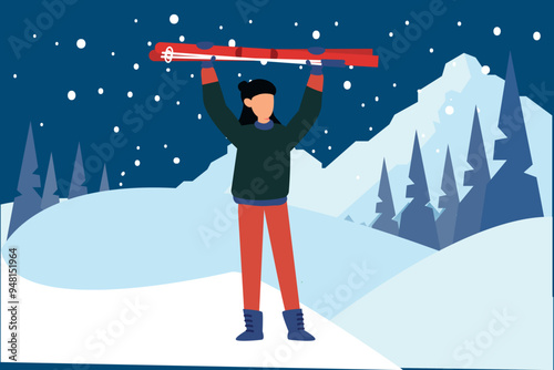 Girl standing holding ice skiing sticks.