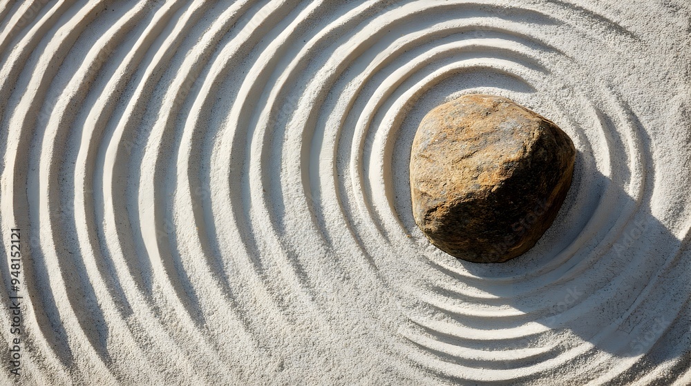Naklejka premium Tranquil Zen Garden with Raked Concentric Sand Circles