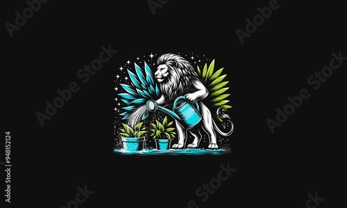 lion watering the plants vector illustration artwork design