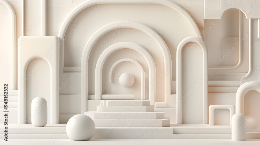 3D illustration of abstract minimalism of geometric shapes, clean lines, and a monochrome palette. The harmony between positive and negative space in futuristic elegance and the simplicity of form. 3D illustration of abstract minimalism of geometric shapes, clean lines, and a monochrome palette. The harmony between positive and negative space in futuristic elegance and the simplicity of form.