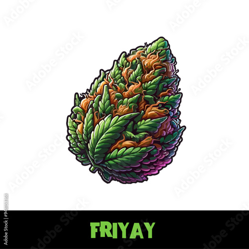 Vector Illustrated Friyay Cannabis Bud Strain Cartoon