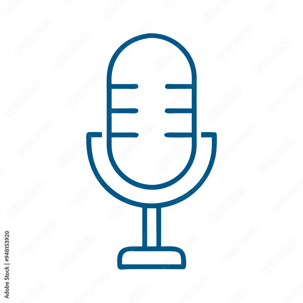 Microphone Icon in Simple Blue Line Art on White Background Microphone Icon in Simple Blue Line Art on White Background