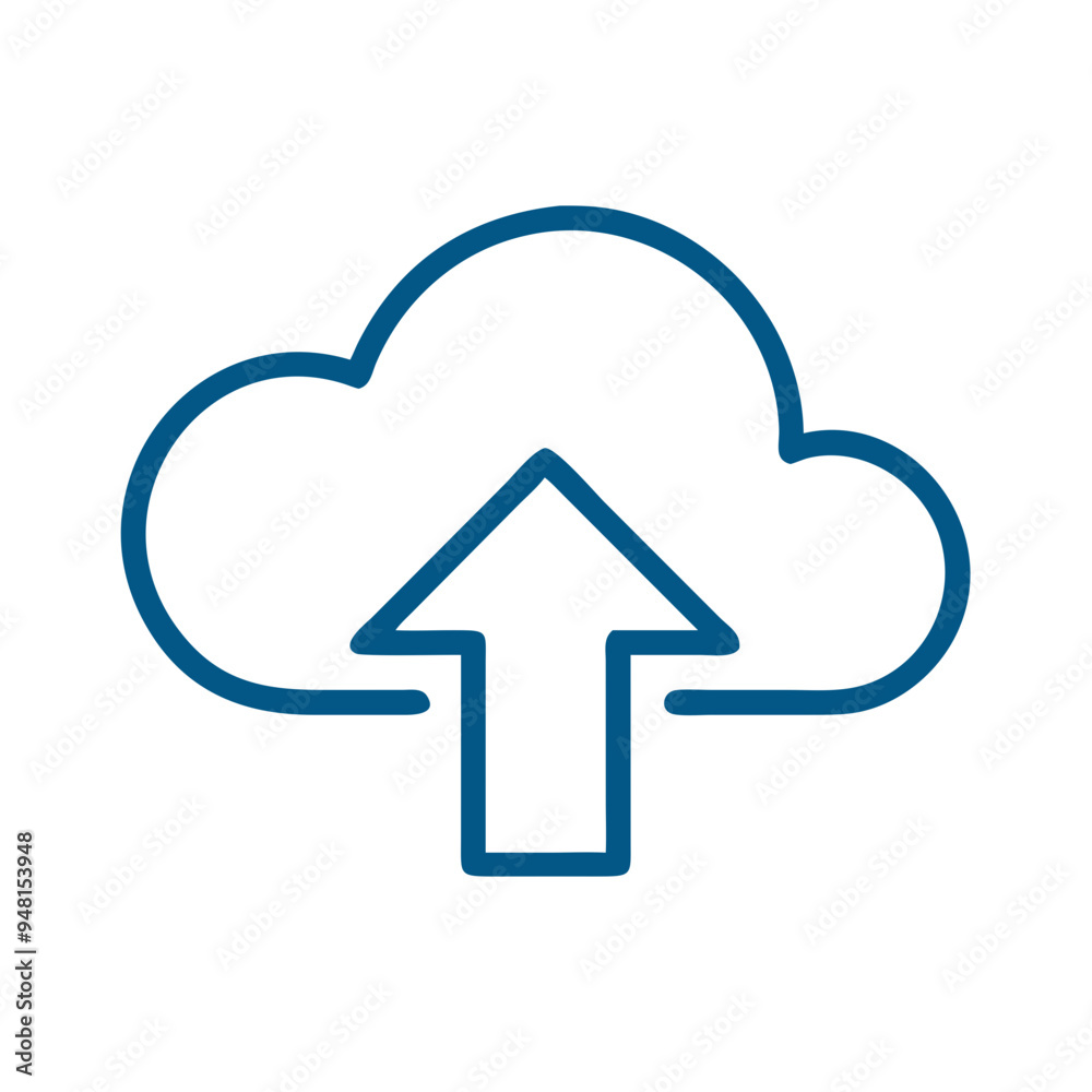 Cloud Upload Icon in Simple Blue Line Art on White Background Cloud Upload Icon in Simple Blue Line Art on White Background