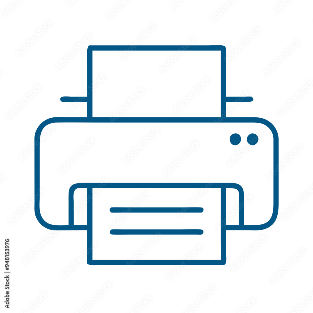 Simple Line Art Printer Icon in Blue on White Background Simple Line Art Printer Icon in Blue on White Background
