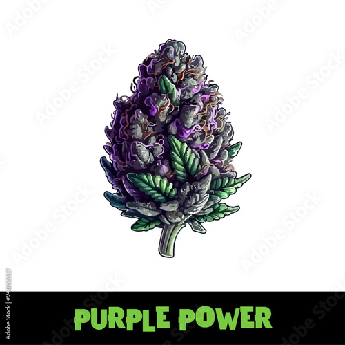 Vector Illustrated Purple Power Cannabis Bud Strain Cartoon
