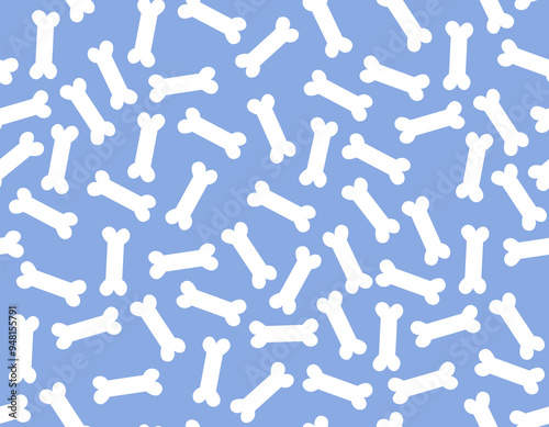 Seamless reaping white silhouette dogs  bones pattern on light blue background. children's texture with cute dogs. simple pet dogs vector illustration
