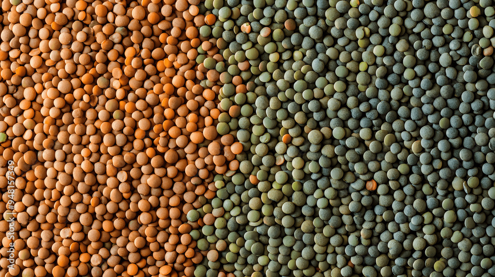 Full screen top view of dried lentils with shades of green and brown Full screen top view of dried lentils with shades of green and brown