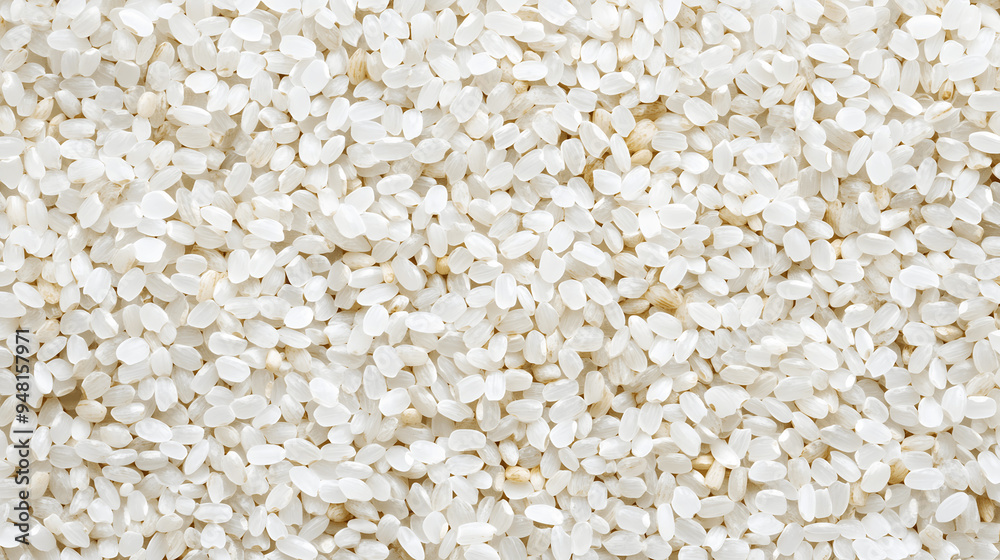Full screen top view of raw rice grains with pure white color and subtle texture Full screen top view of raw rice grains with pure white color and subtle texture