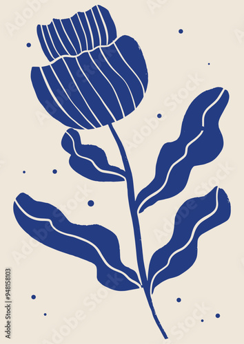 Hand drawn linocut floral. Trendy vector illustration.