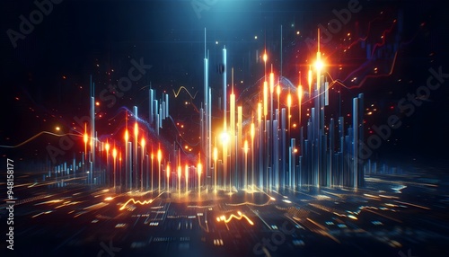 Futuristic Data Visualization: Glowing 3D Financial Graph