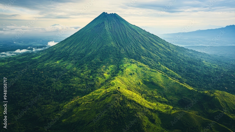 Fototapeta premium Majestic Southeast Asian volcano with a lush green base, towering over the landscape, no people