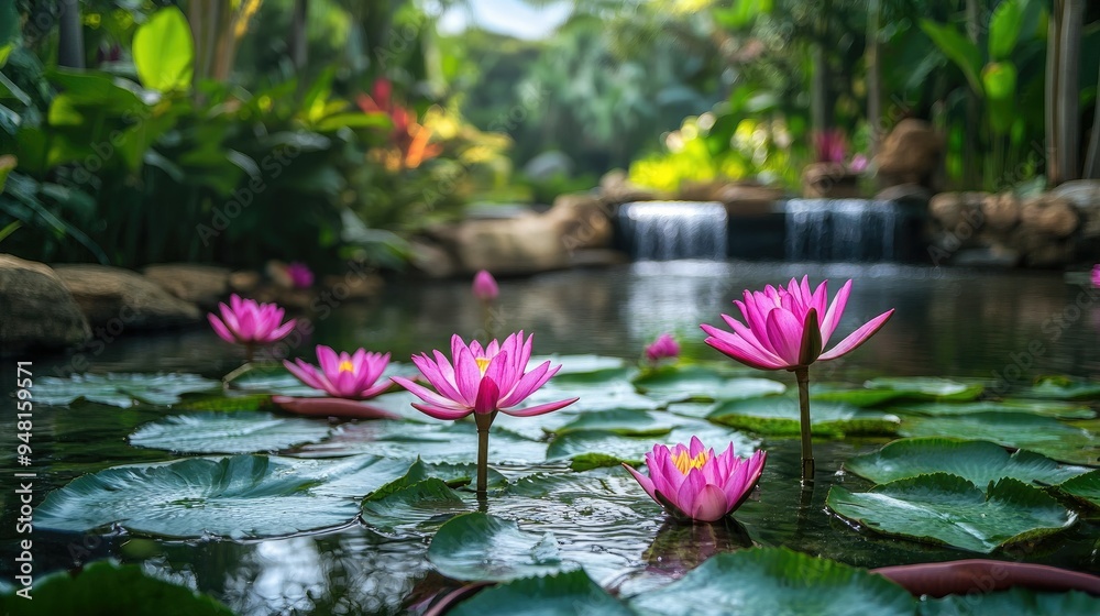 Peaceful Southeast Asian lotus pond with blooming flowers, tranquil and serene, no people Peaceful Southeast Asian lotus pond with blooming flowers, tranquil and serene, no people