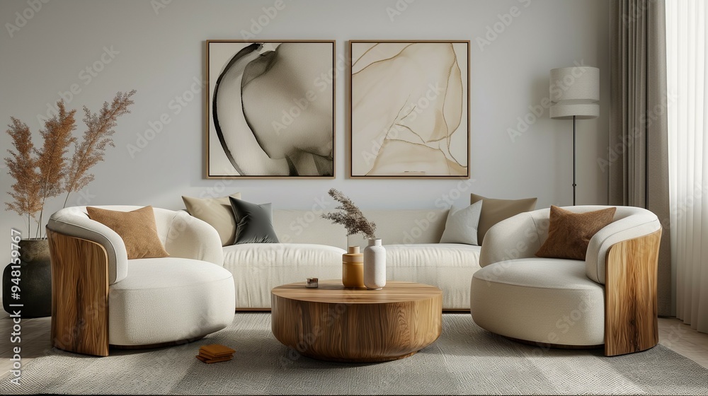 Fototapeta premium Modern home room interior with sofa and chair