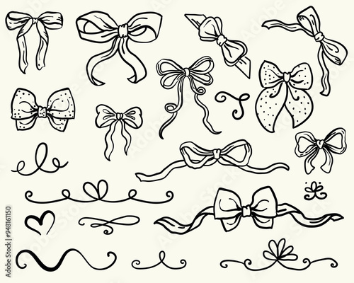 Whimsical hand-drawn collection of bow illustration vector set