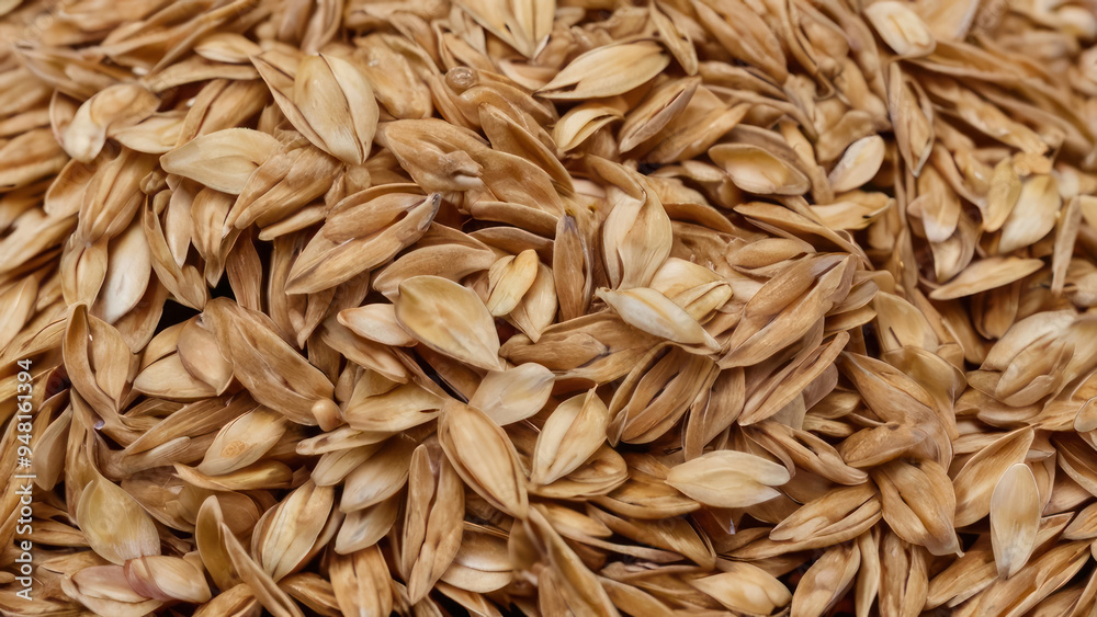 A close-up of oats, highlighting the grain's texture and detail, creating an atmosphere of nature and farm freshness A close-up of oats, highlighting the grain's texture and detail, creating an atmosphere of nature and farm freshness