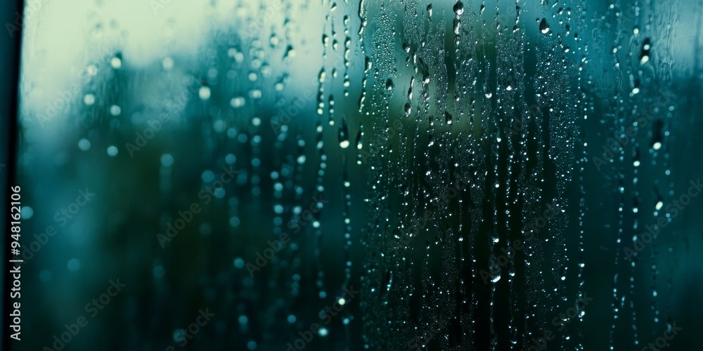 Raindrops cascading down a windowpane during a heavy rainstorm at twilight Raindrops cascading down a windowpane during a heavy rainstorm at twilight